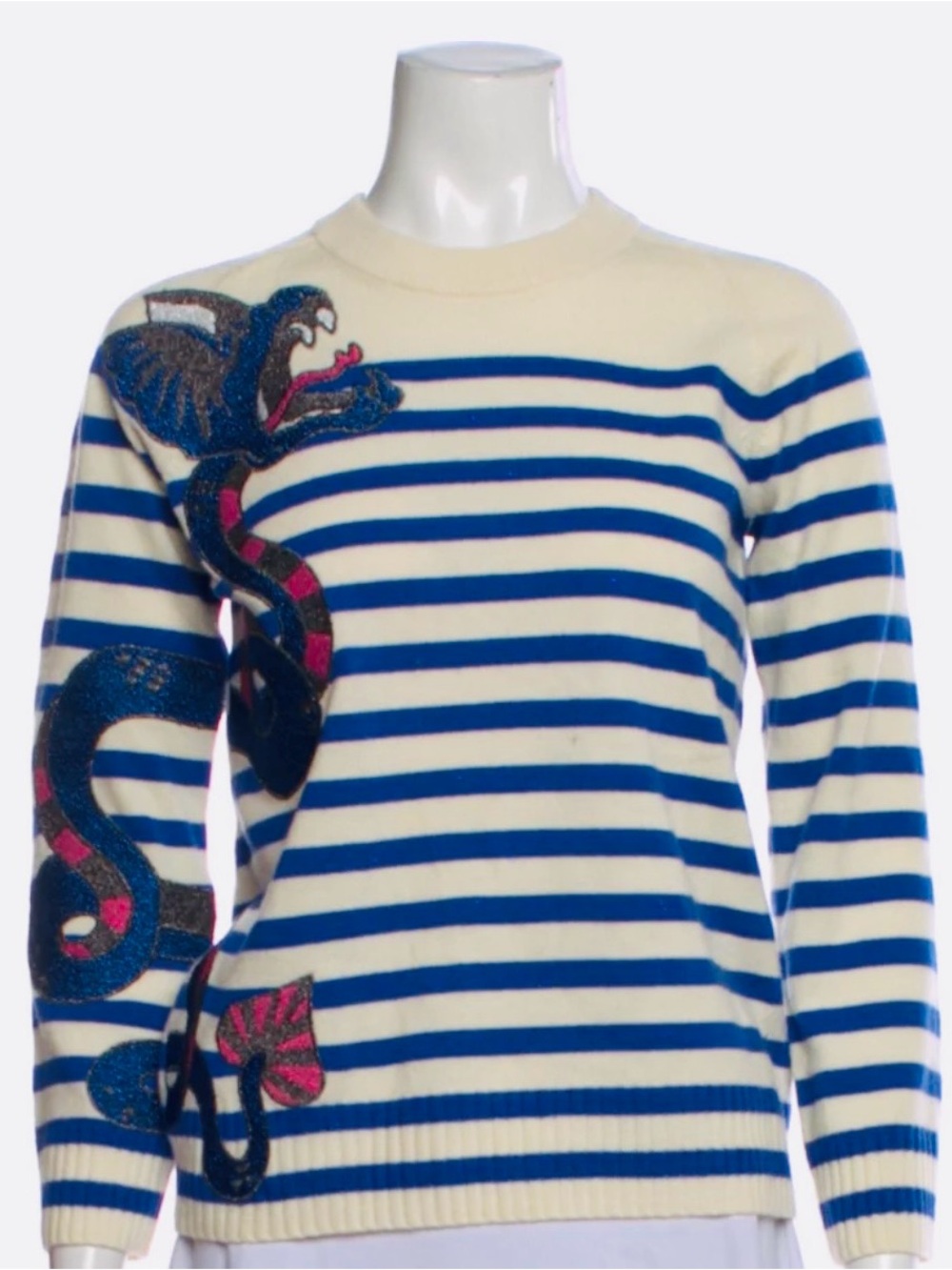 Zadig & Voltaire Sea Monster Serpent Embroidered Striped Wool Blend  Sweater NEW